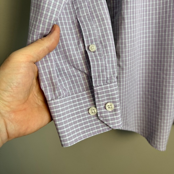 Perry Ellis Portfolio 16.5 Slim Fit Micro Plaid Button Up Dress Shirt Purple - Picture 2 of 12